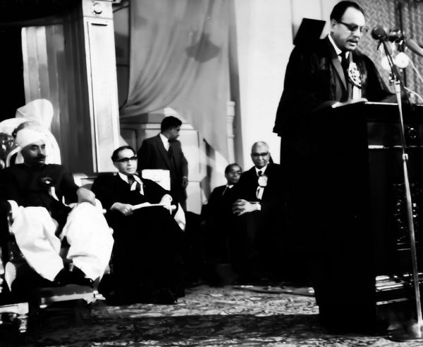 President Ayub addressing scientists